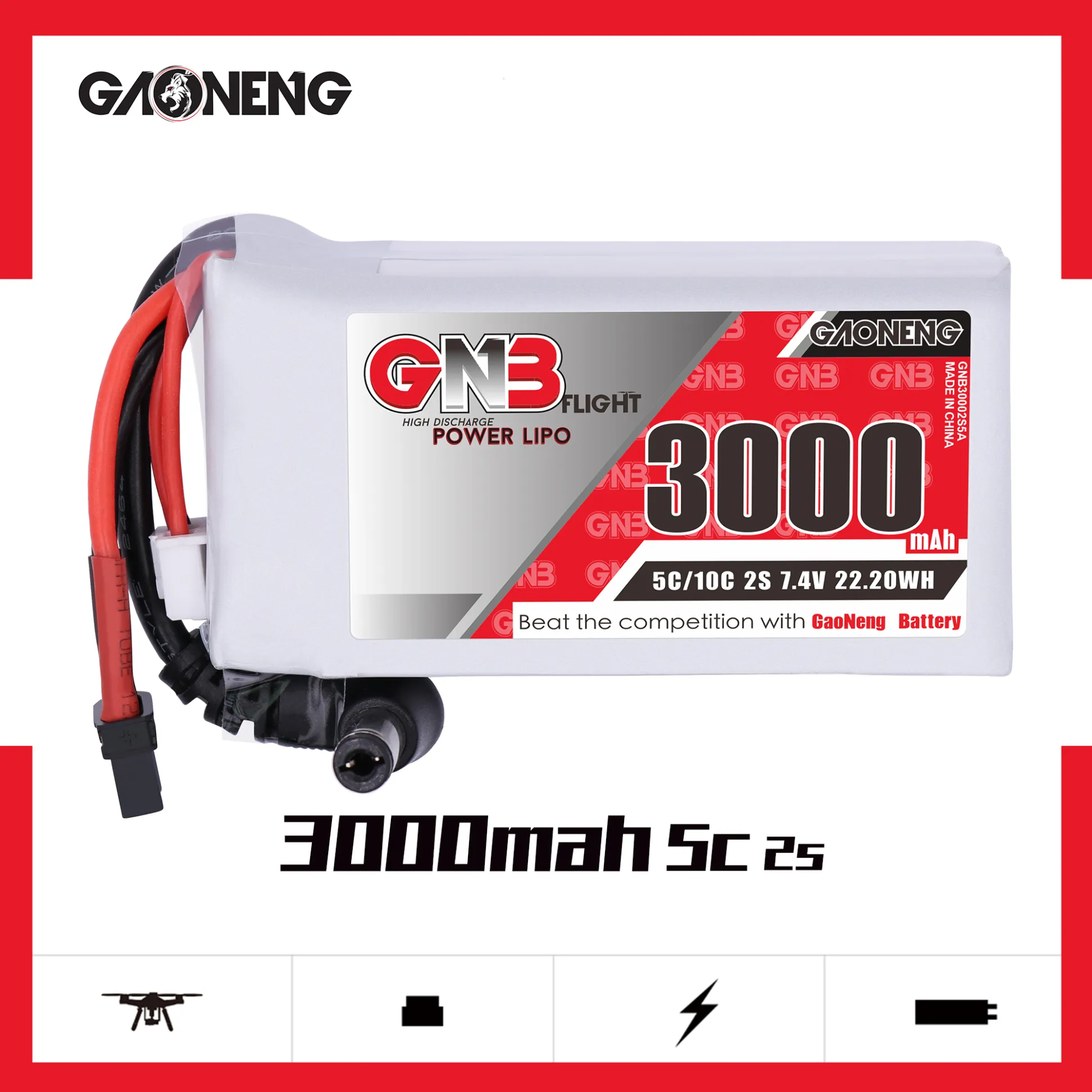 Akumulator-LiPo-GNB-2S-7.4V-3000mAh-5C-DC5.5-XT60-do-gogli-FPV