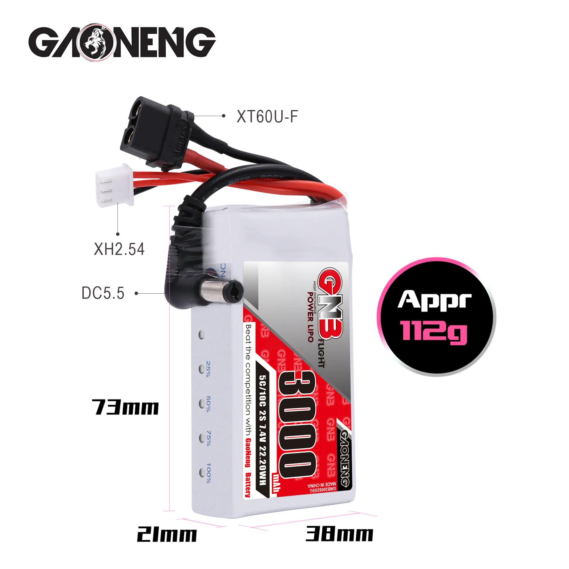 Akumulator-LiPo-GNB-2S-7.4V-3000mAh-5C-DC5.5-XT60-do-gogli-FPV